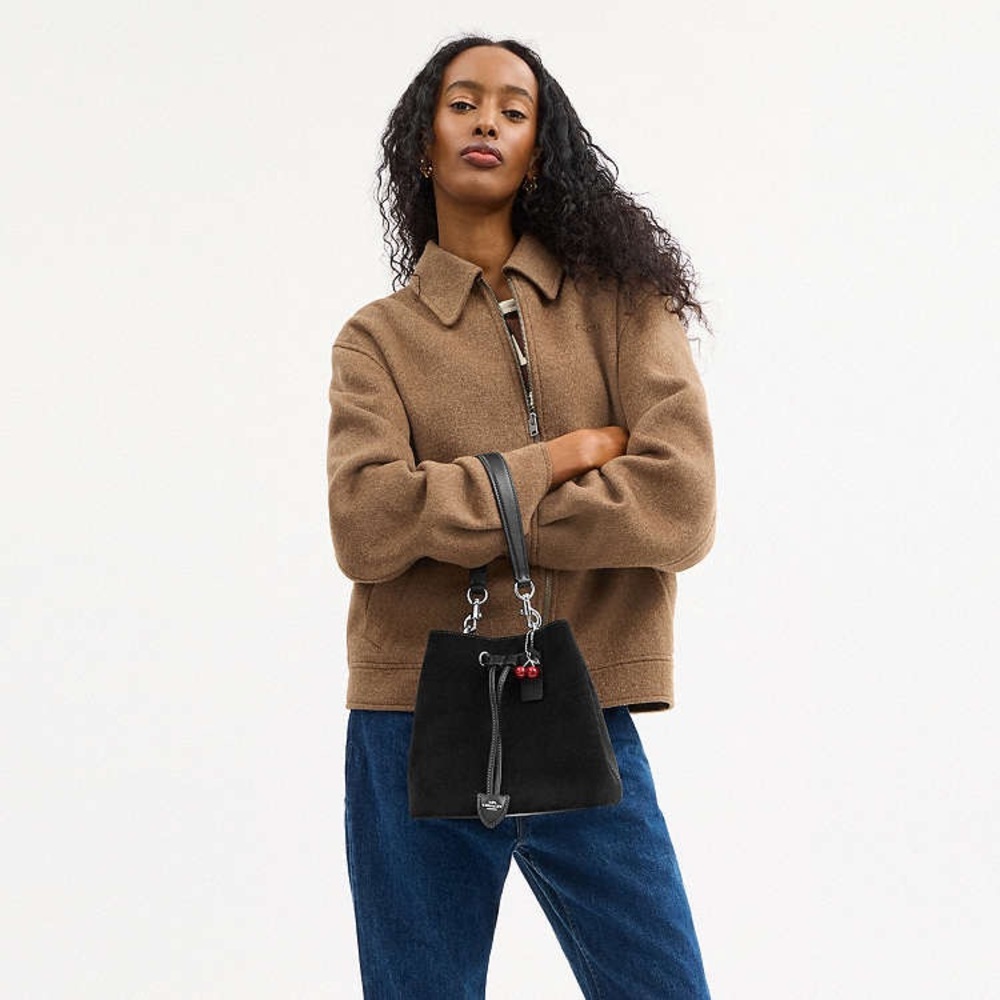 NWT Coach Rowan Black Suede Bucket‎ Crossbody Bag - Picture 4 of 13